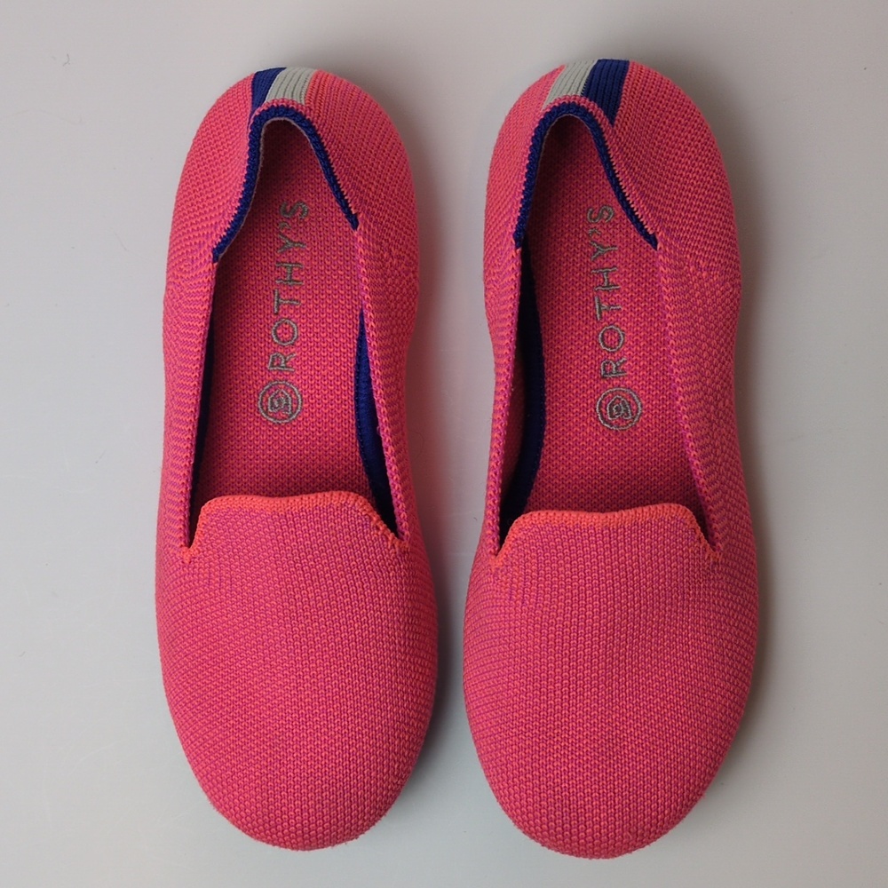 Rothys The Kids Loafer Flamingo Neon Pink Stretch Knit Slip On Shoes Toddler 12
